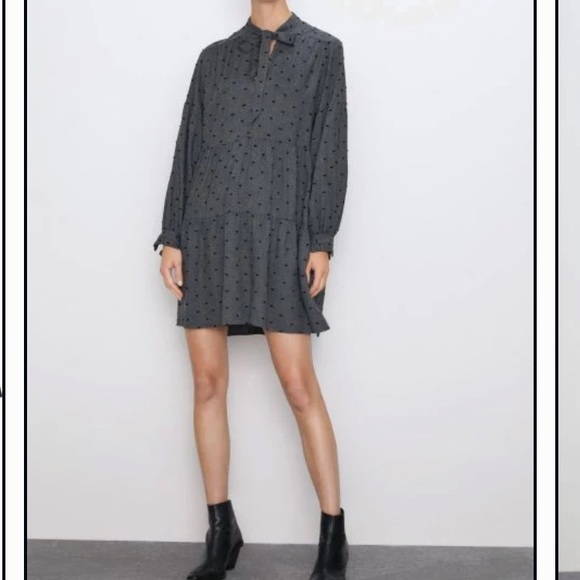 Zara Swiss Dot Babydoll Dress, Grey - Picture 2 of 4